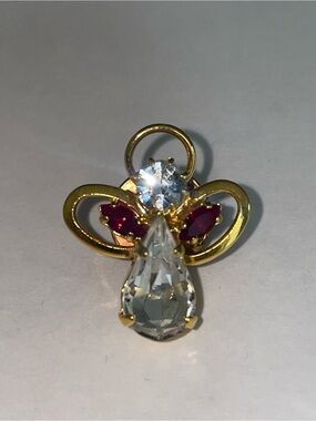Vintage Gold-Tone Angel Pin with Clear and Ruby Stones